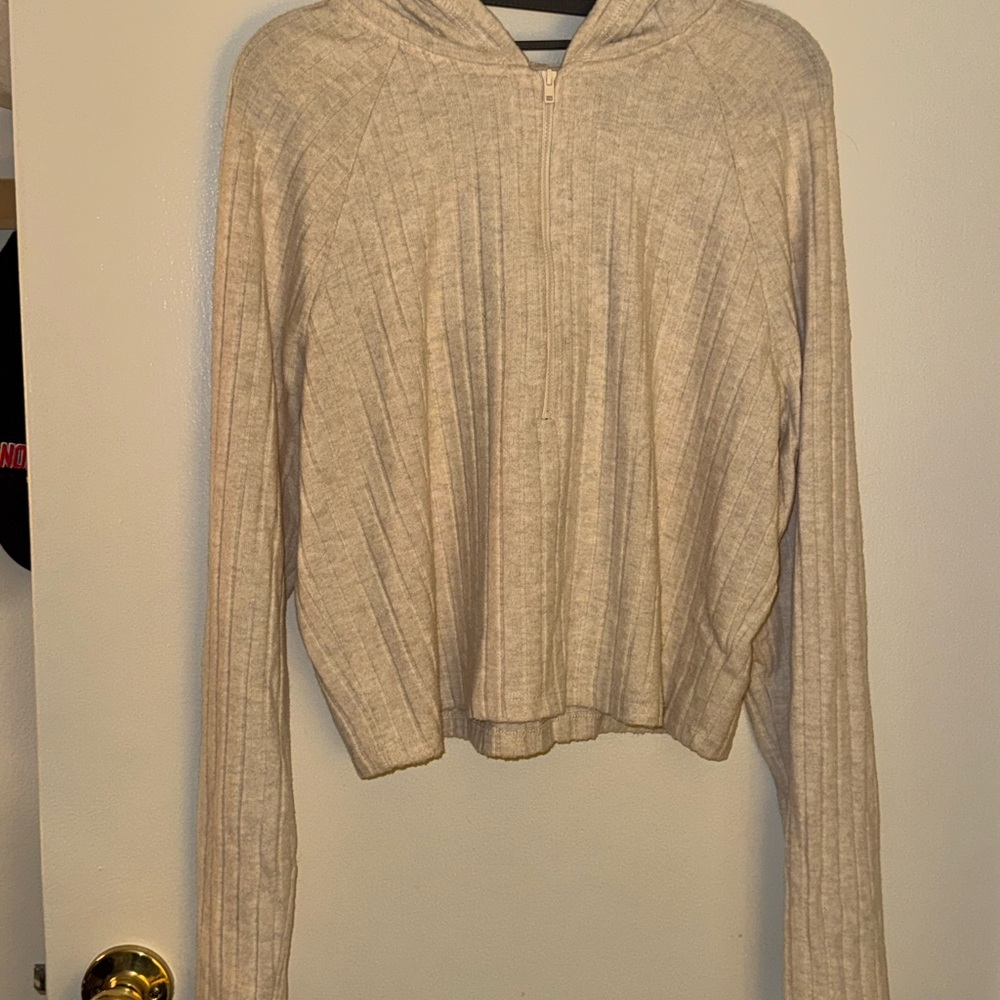 Tan Hooded Cropped Sweater